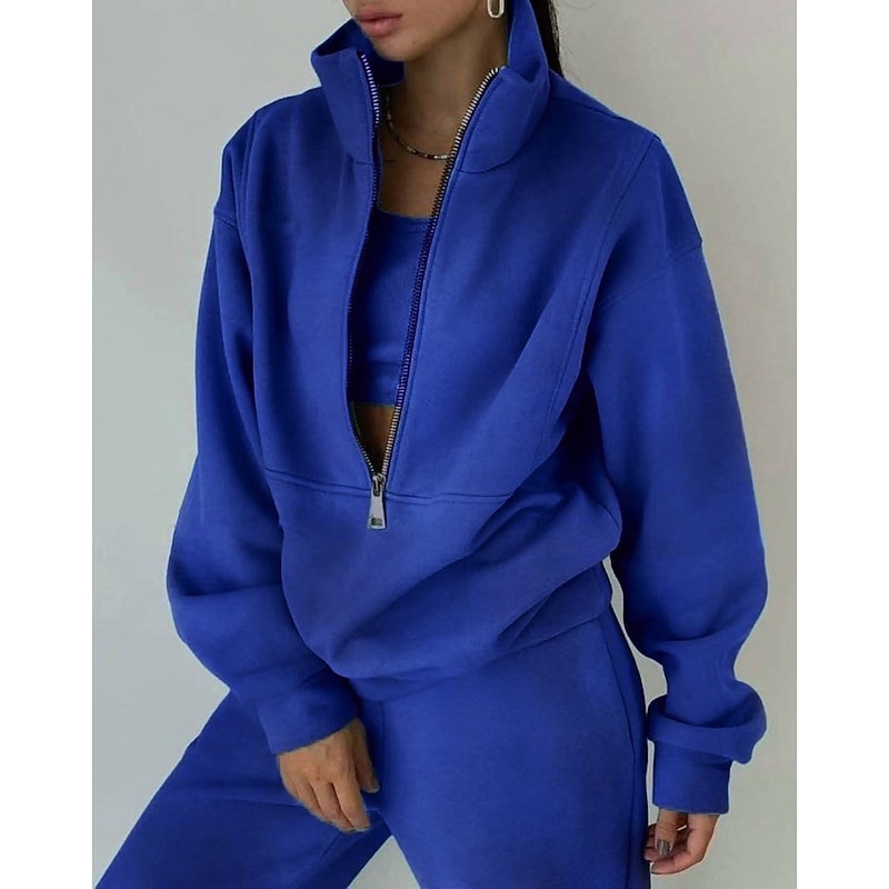 Women's Tracksuit Sweatsuit 2 Pieces Half Zip Fleece Pullover Warm Breathable Soft Sportswear Activewear Rosy Pink Light Green Blue Long Sleeve Athleisure Casual4