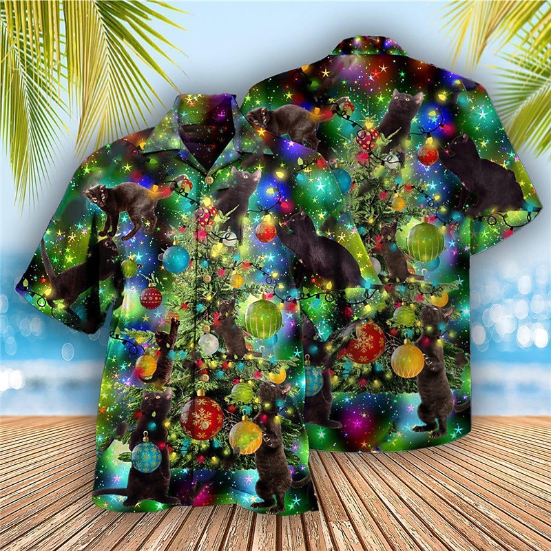 Christmas Men's Christmas Light Printed Shirts Tree Casual Outdoor Street Fall Turndown Short Sleeve Green S M L Shirt2