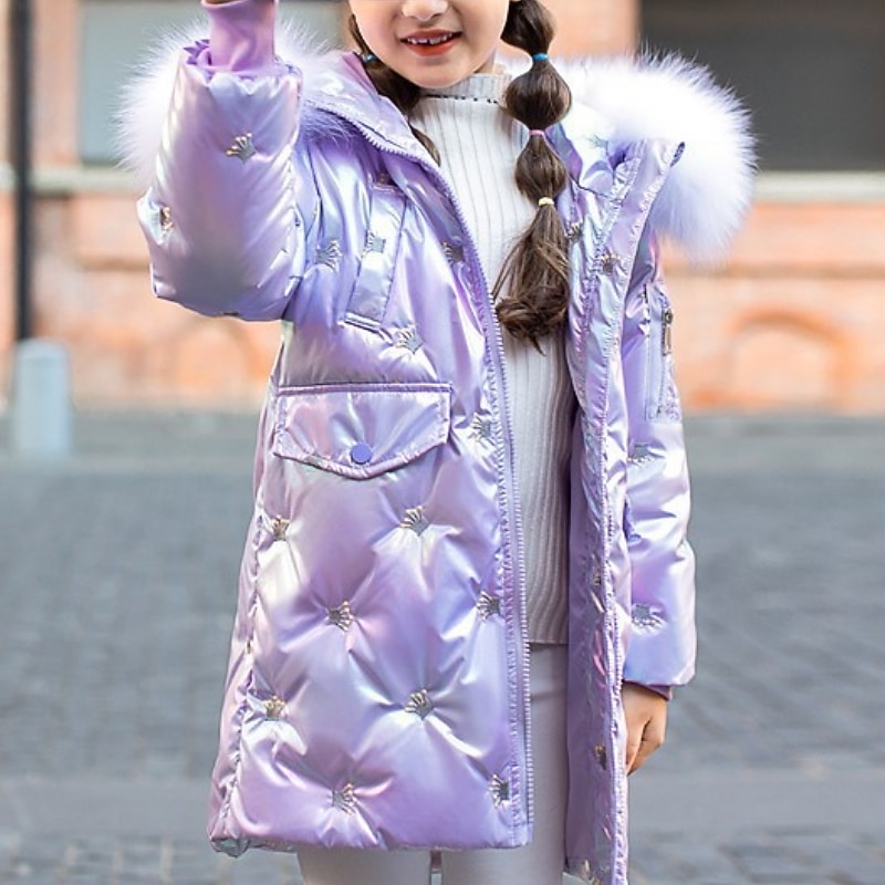 Kids Girls' Down Coat Solid Color Cool Zipper Outdoor Coat Outerwear 4-12 Years Spring Pink Purple Beige2