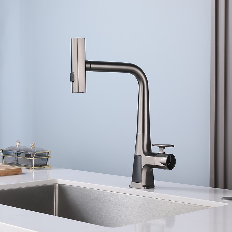 Waterfall Kitchen Faucet, 2023 Latest Centerset Faucet for Kitchen Sink, 3 in 1 Multi-functional Single Handle One Hole Pull out Cylinder Spout Kitchen Taps, Ceramic Valve Insides3
