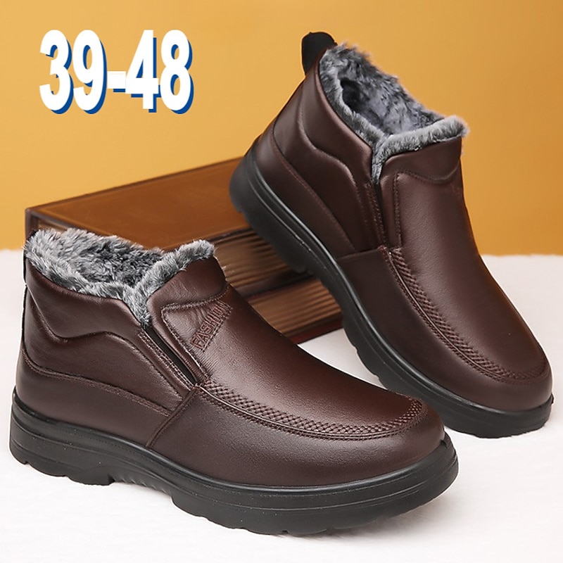 Men's Winter Warm Faux Fur-Lined Faux Leather Ankle Boots – Slip-On Design with Non-Slip Sole for Cold Weather2