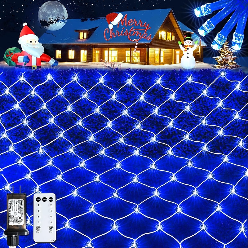 Christmas Decorative Net Light Low Voltage Safety Plug 8 Function Remote Control Wedding Holiday Halloween Indoor and Outdoor Decoration 6 * 4m 672Led/3 * 2m 192Led/1.5 * 1.5m-96Led