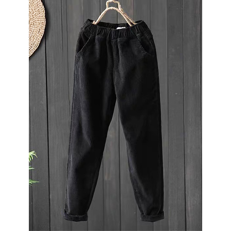 Women's Skinny Fleece Pants Corduroy Pants Streetwear Simple Casual Full Length Mid Waist Plain Pocket Elastic Waist Thermal Warm Comfort Soft Micro-elastic Vacation Valentine's Day Street Black Pink2