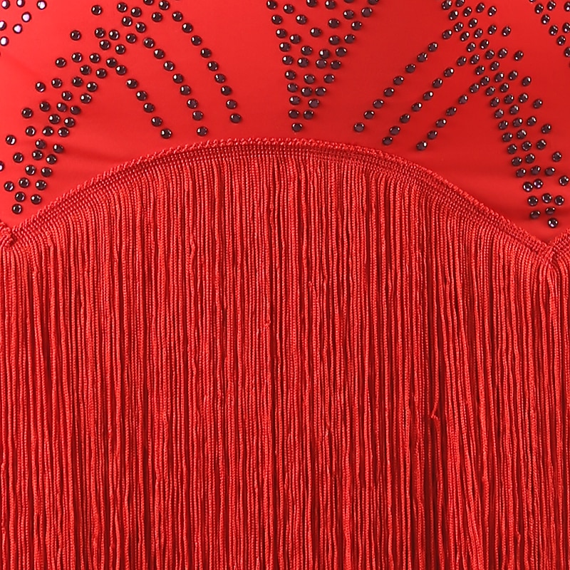 Latin Dance Latin Salsa Dance Dress Tassel Crystals / Rhinestones Women's Performance Daily Wear Long Sleeve Spandex4