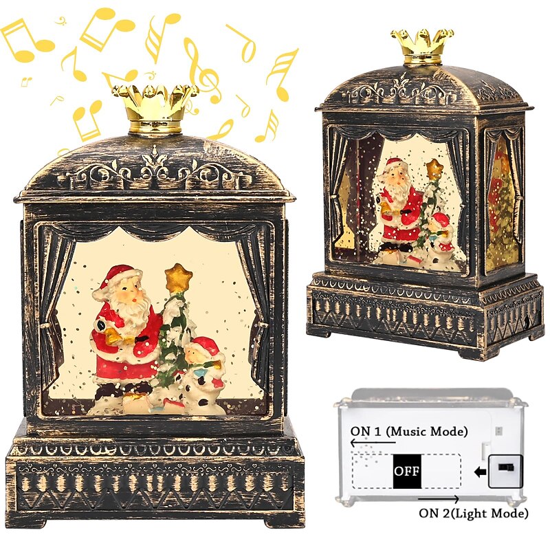 Christmas Snow Globes That Light Up, Christmas Santa Lantern Snowglobe with USB+8 Music, Water Lantern Snow Globe Decor Gift for Kids(5.7”x4”)4