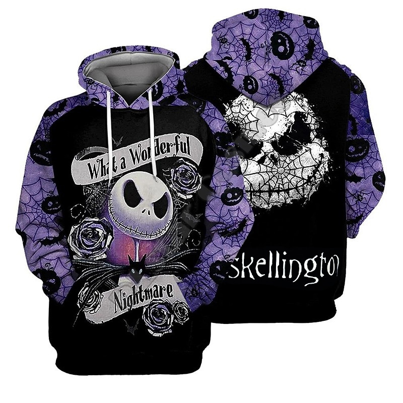 Jack Skellington Hoodie Cartoon Manga Anime 3D Front Pocket Graphic For Couple's Men's Women's Adults' 3D Print Casual Daily2
