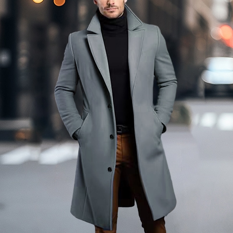 Men's Winter Coat Overcoat Long Trench Coat Outdoor Daily Wear Fall & Winter Outerwear Clothing Apparel Fashion Streetwear Plain Lapel Single Breasted4