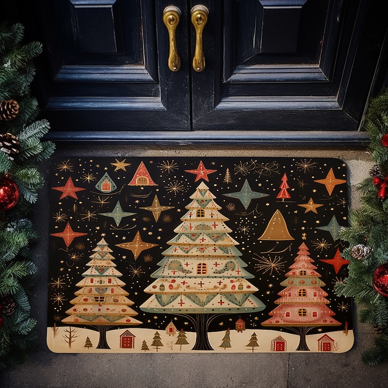 Christmas Decorations Tree Doormat Non-Slip Oil Proof Rug Scandinavian Folk Art Indoor Outdoor Mat Bedroom Decor Bathroom Mat Entrance Rug Door Mat4