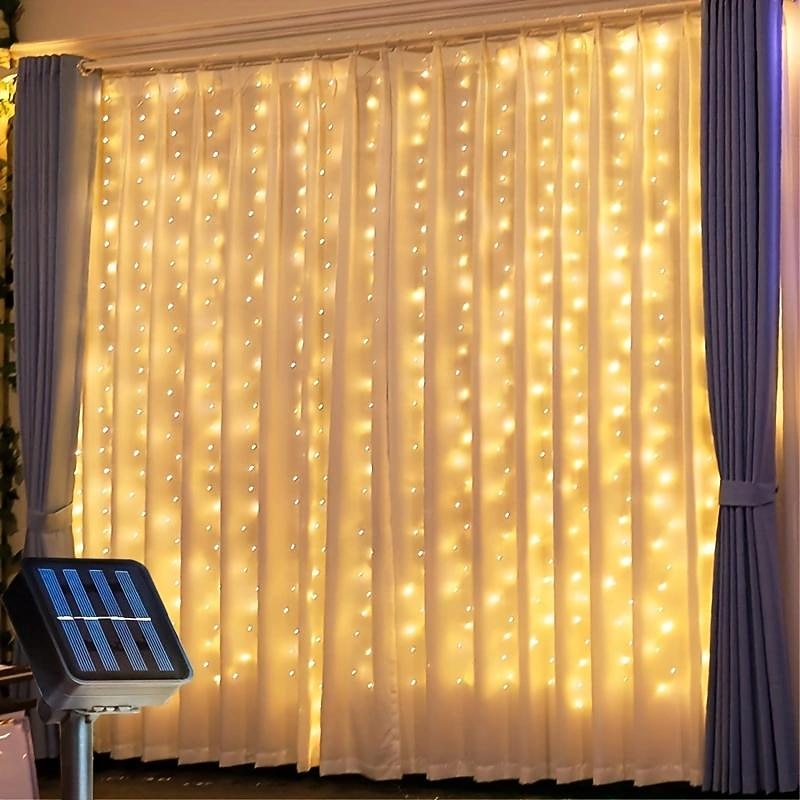 1pc Solar LED Curtain Garland on The Window Outdoor Waterproof Fairy Lights 8 Lighting Modes for Festival New Year Decor LED Lights Christmas Decoration, Halloween Decorations Lights Outdoor Leather2