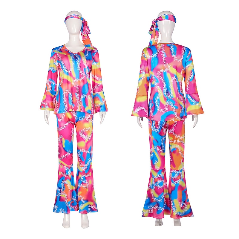 1980s Hot Pink Hippie Outfits  Abba Costume Flared Trousers 3 PCS Shirt Bell Bottoms Pants Doll Women's Cosplay Costume Masquerade Party Halloween Daily4