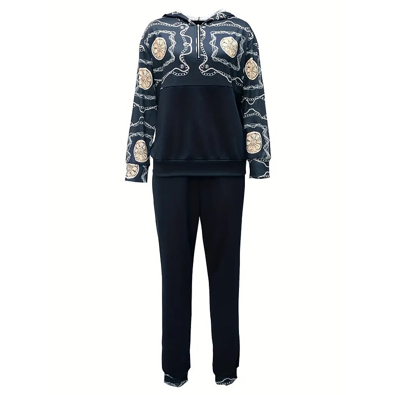 Women's Active Streetwear Boho Tracksuit Pants Sets Sweatshirt Long Sleeve Hooded Graphic Print Sports Outdoor Casual Blue Fall & Winter Regular Fit3