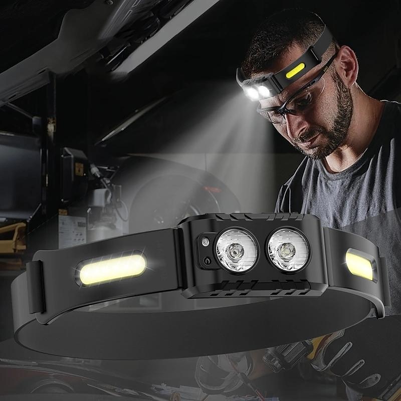 Rechargeable LED Head Torch with Motion Sensor, Lightweight Waterproof Headlamp LED Head Light for Running, Camping, Cycling