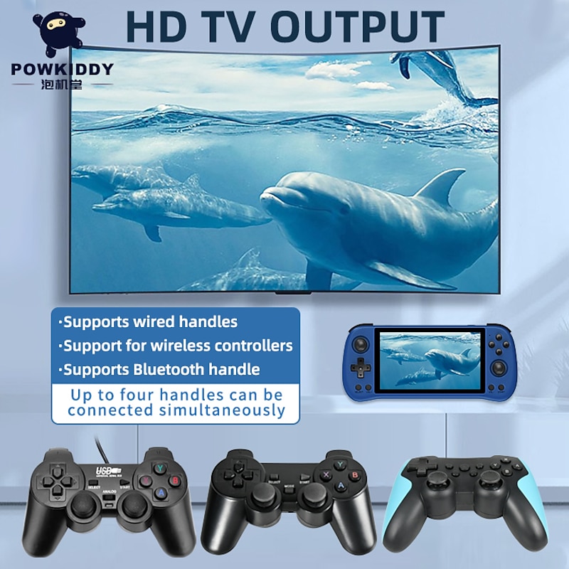 Powkiddy X55 Handheld Game Console with Built-in Games IPS RGB Screen 5.5-Inch (256G 30000 Games), Perfect Christmas Birthday Party Gifts for Friends and4