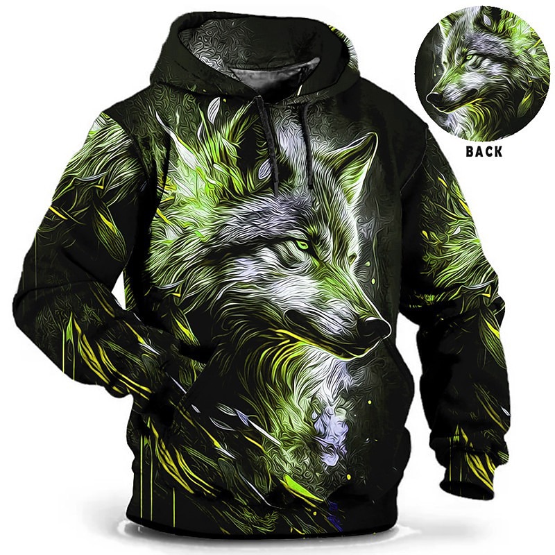 Men's Animal Wolf Graphic Prints Hoodie Hoodies Sweatshirt Daily Classic Long Sleeve Hooded Holiday Going out Streetwear Red Blue Print Spring &  Fall Designer3