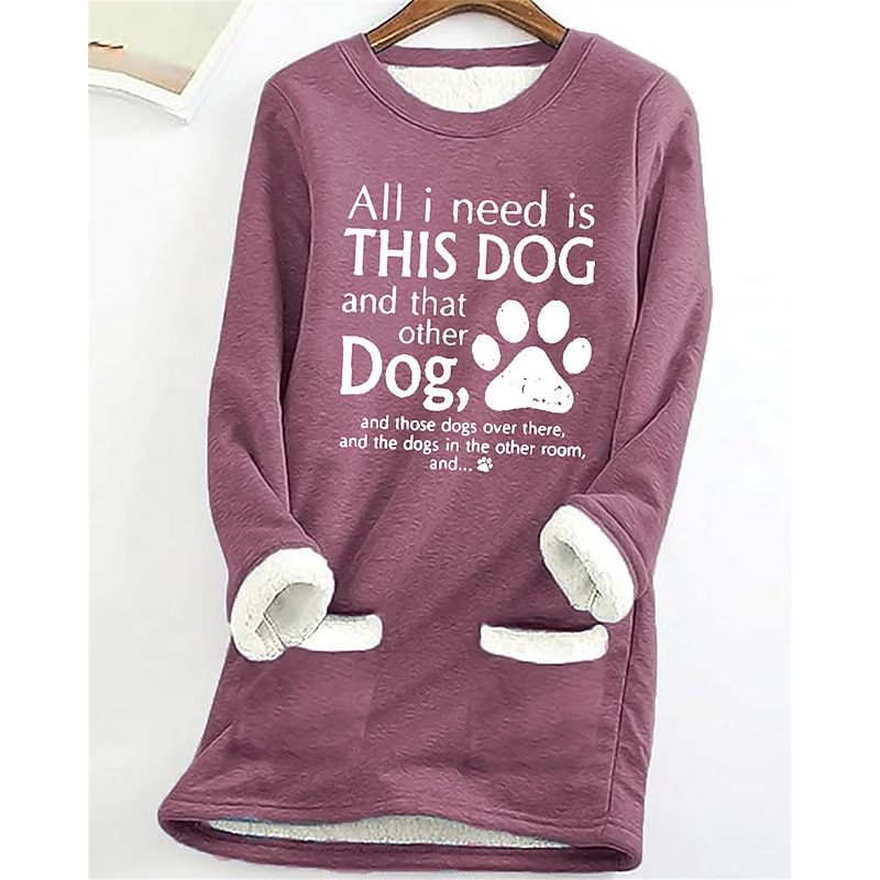 Women's Sweatshirt Pullover Fleece Lined Warm Pajamas Sherpa Letter Casual Sports Pocket Print Warm Fuzzy Round Neck Long Sleeve Top Micro-elastic Fall & Winter Comfrt Breathable Soft Fabric2