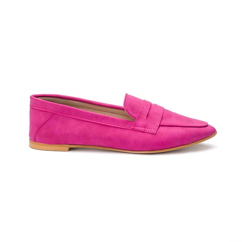 Women's Hot Pink Faux Suede Loafers - Comfortable Casual Slip-On Flats for Everyday Wear2