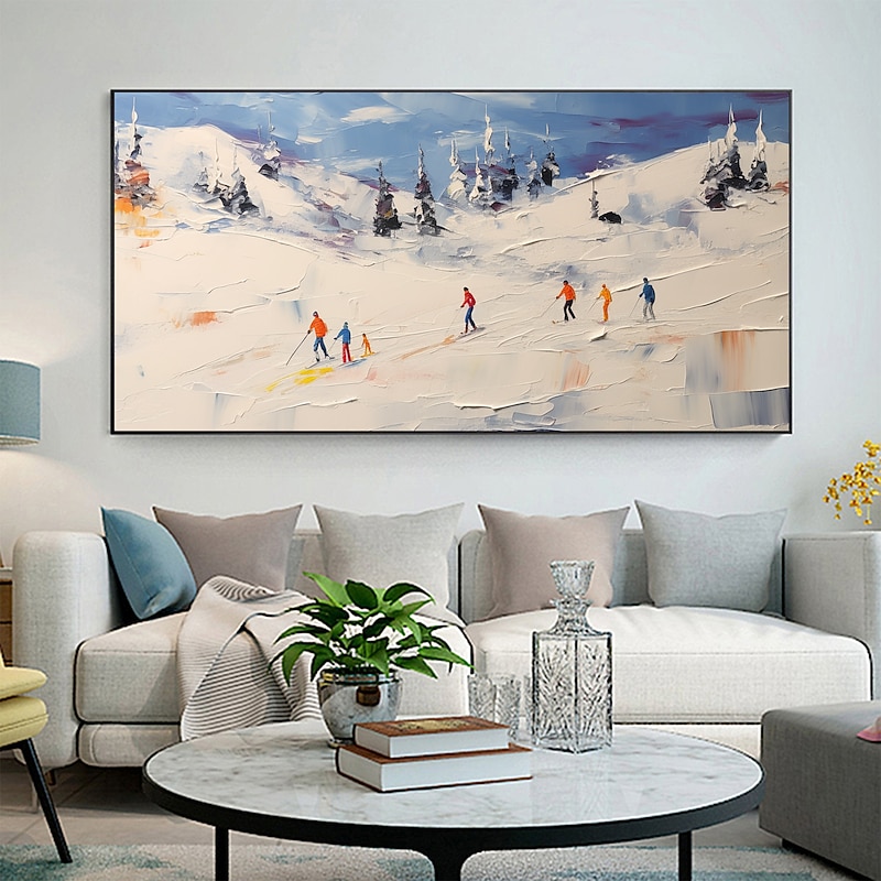 Handmade Oil Painting Canvas Wall Art Decor Original Skiing Sports Painting for Home Decor With Stretched Frame/Without Inner Frame Painting4