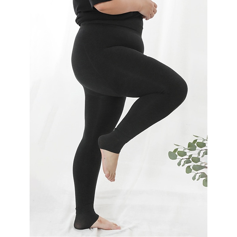 Women's Plus Size Leggings Cozy Leggings Fashion Simple Full Length High Waist Plain High Cut Thermal Warm Soft Comfortable Stretchy Outdoor Home Daily Grey Black Fall Winter Plus Size