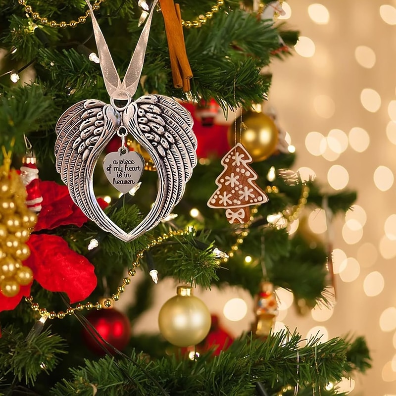 Angel Wings Christmas Ornament with Lanyard Style Memorial Decoration for Tree Sympathy Gift Loved Ones in Silver3