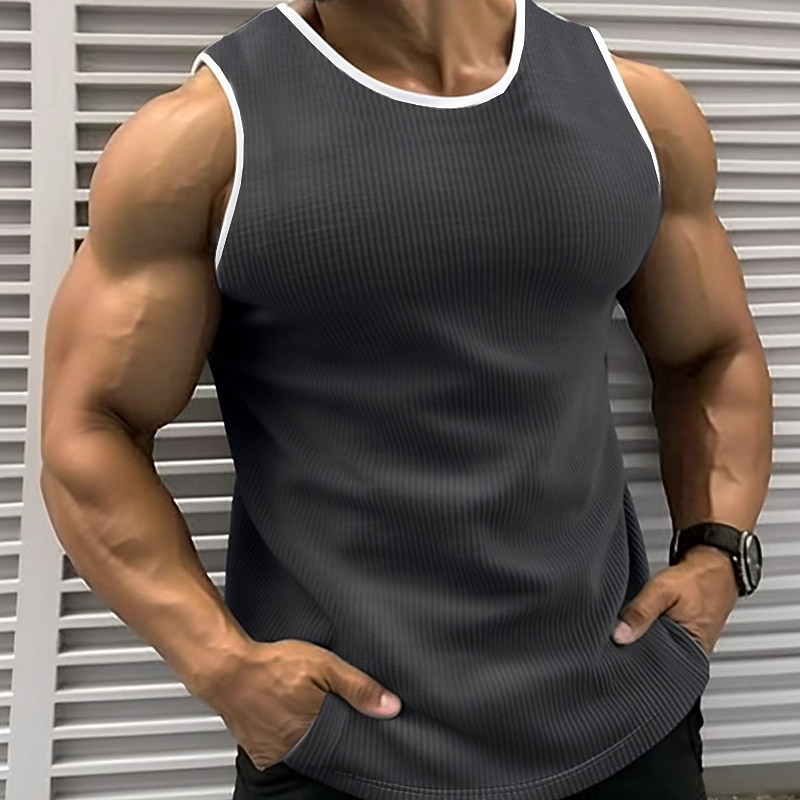 Men's Tank Top Vest Top Undershirt Sleeveless Shirt Sleeveless Crew Neck Summer Color Block Pit Strip Fashion Designer Muscle Outdoor Going out Gym Black Red Blue Top Tee for Men