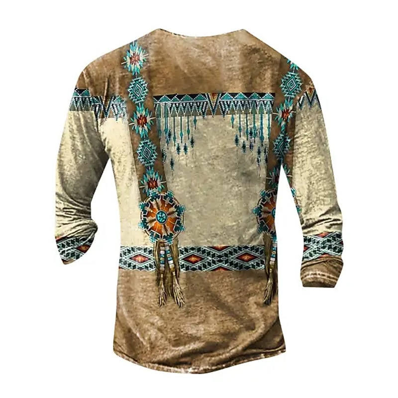 Men's Graphic Tribal Henley Shirt Long Sleeve 3D Print Daily Ethnic Casual Casual Holiday Going out Spring &  Fall Khaki Henley Henley T-Shirt2