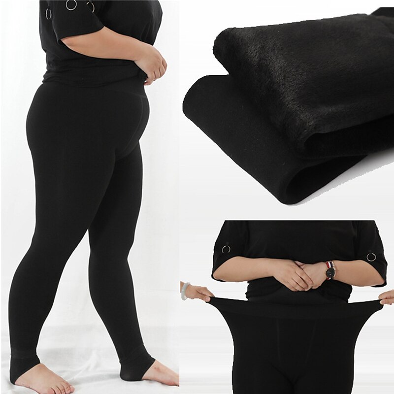 Women's Plus Size Leggings Cozy Leggings Fashion Simple Full Length High Waist Plain High Cut Thermal Warm Soft Comfortable Stretchy Outdoor Home Daily Grey Black Fall Winter Plus Size2