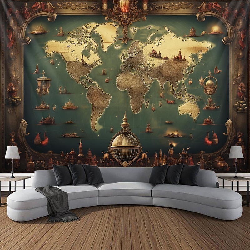 International Map Vintage Hanging Tapestry Wall Art Large Tapestry Mural Decor Photograph Backdrop Blanket Curtain Home Bedroom Living Room Decoration3