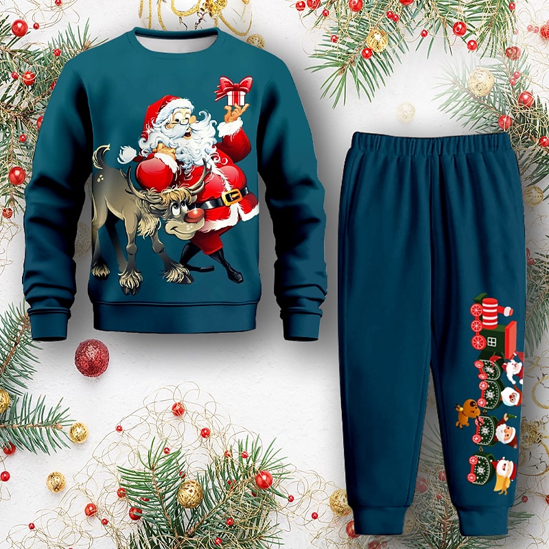 Boys 3D Santa Claus Sweatshirt & Sweatpants Set Set Long Sleeve 3D Printing Fall Winter Active Fashion Cool Polyester Kids 3-12 Years Crew Neck Outdoor Street Vacation Regular Fit4