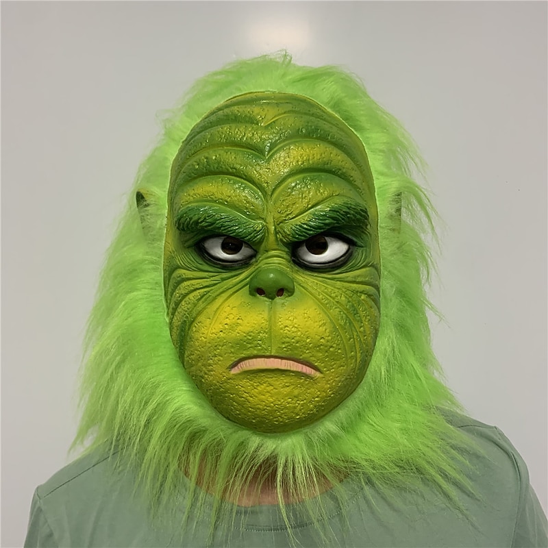 Christmas Thief Green Hair Monster Mask Green Plush Doll  Headgear Carnival Party Dressing Props Green Plush Doll  Mask