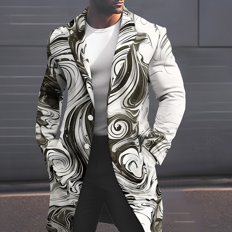 Men's Embossed Relief Pattern Winter Coat Overcoat Coat Warm Comfortable Breathable Business Casual Work Wear to work Going out Pocket Buttons Print Fall & Winter Turndown Long Sleeve khaki Gray2