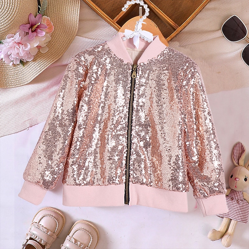 Toddler Girls' Sequin Jacket & Coat Long Sleeve Gold Pink Winter Fall Active Outdoor 3-7 Years2