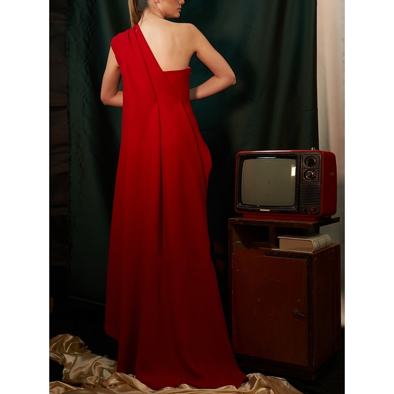 Beach Wedding Sheath Evening Gown Elegant Dress Formal Sweep / Brush Train Sleeveless One Shoulder Stretch Chiffon with Pleats Ruched Masquerade Dress2