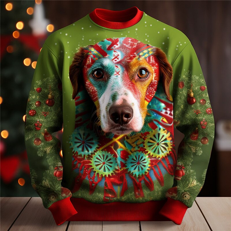 Men's Graphic Dog Merry Christmas Sweatshirts Sweatshirt Golf Pullover Sweatshirt Long Sleeve Sweatshirt Crew Neck Fashion Daily Casual 3D Print Vacation Holiday Going out Print Spring &  Fall2