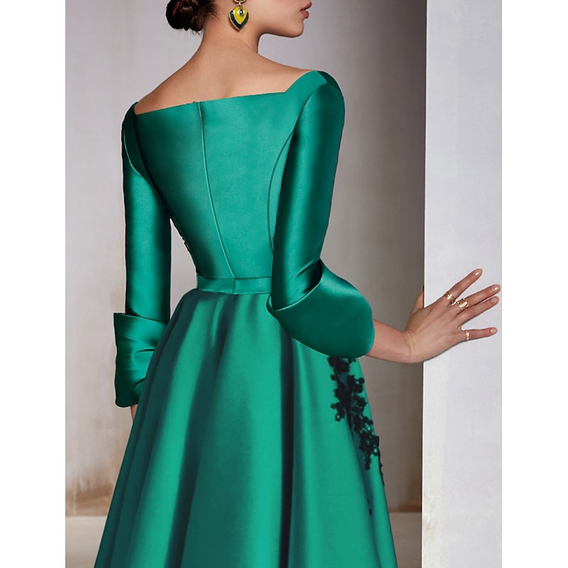 A-Line Cocktail Dresses Elegant Dress Wedding Wedding Guest Tea Length 3/4 Length Sleeve V Neck Satin with Bow(s) Appliques Dresses4