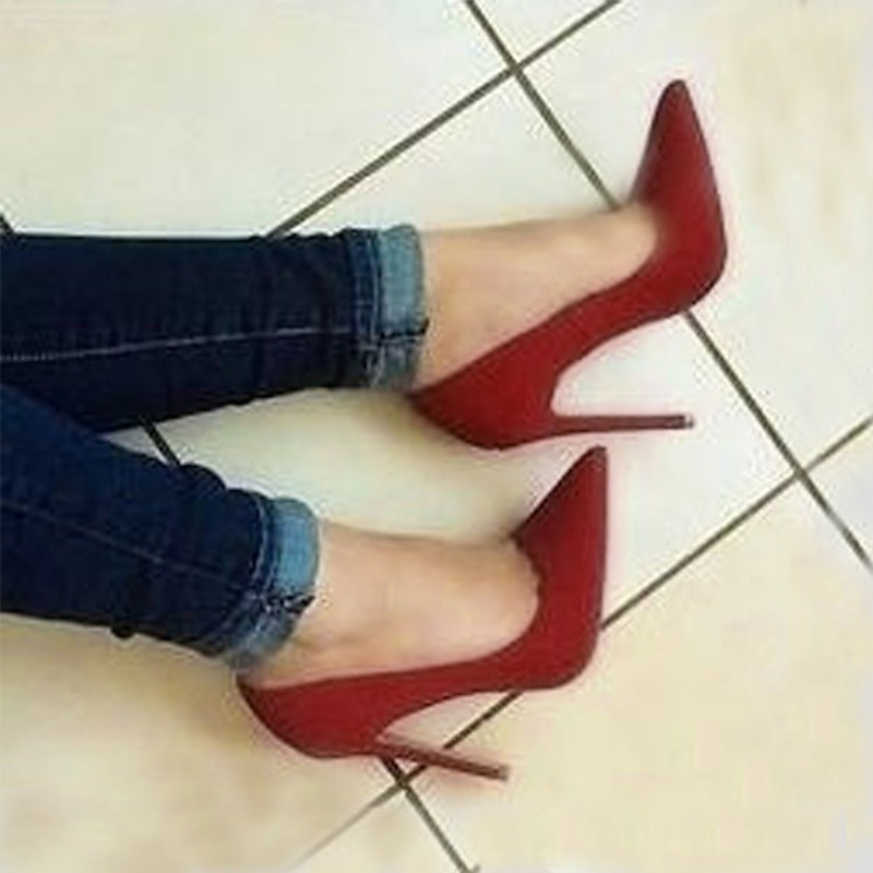 Women's Heels Pumps Valentines Gifts Stilettos High Heels Daily Solid Colored Stiletto Heel Pointed Toe Basic Casual Walking PU Loafer Wine Black / Red Almond4