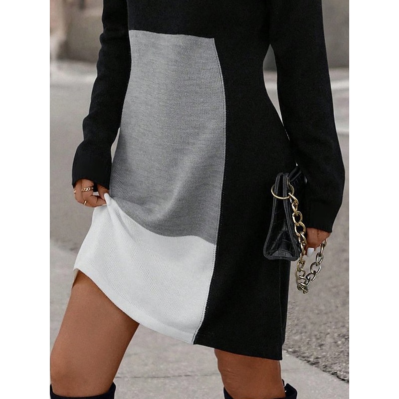Women's Sweatshirt Dress Mini Dress Casual Dress Warm Active Outdoor Party Street Crew Neck Print Geometric Color Block Regular Fit Black Pink Red S M L XL XXL3