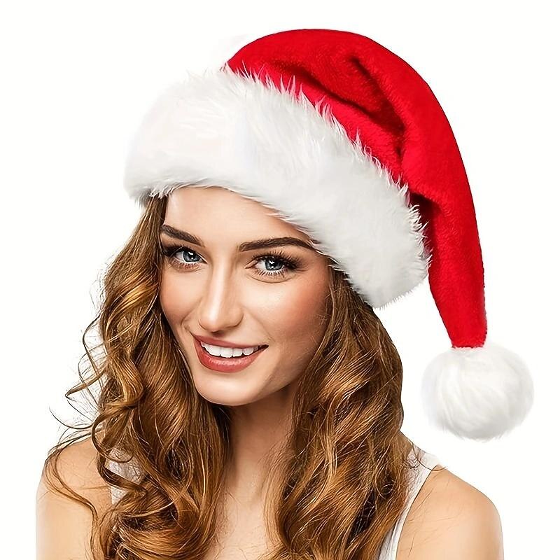 Christmas decorations Christmas red plush velvet brim Christmas hats for adults and children Christmas hats