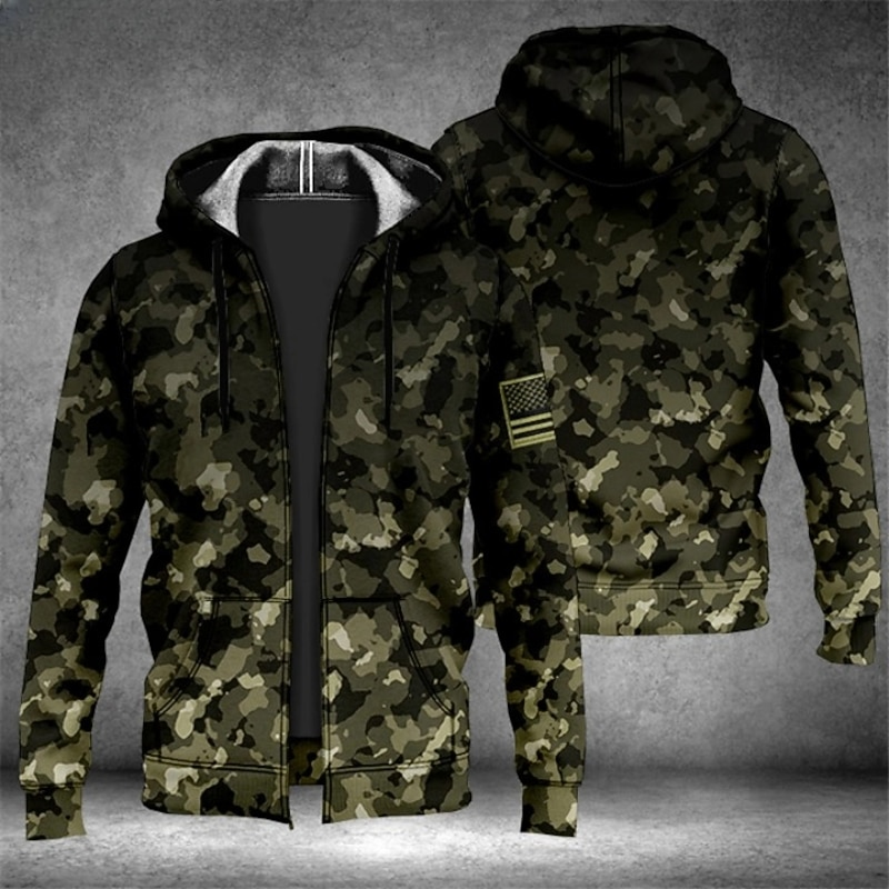 Men's Camouflage Graphic Prints Hoodie Hoodies Sweatshirt Streetwear Designer Long Sleeve Hooded Sports & Outdoor Daily Sports Red Blue Zipper Print Spring &  Fall Designer
