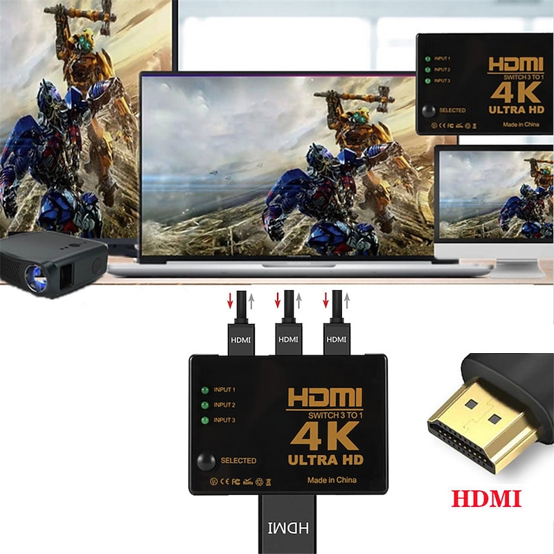 4K 2K 3x1 HDMI Cable Splitter HD 1080P Video Switcher Adapter 3 Input 1 Output Port HDMI Hub for Xbox PS4 DVD HDTV PC Laptop TV3