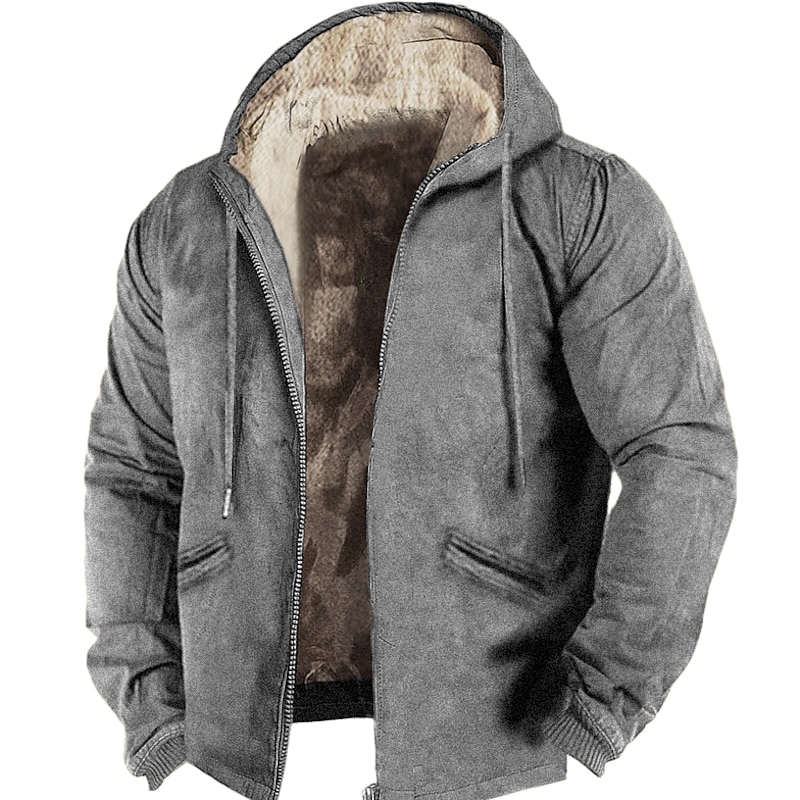 Men's Sherpa Linend Brown Green Khaki Gray Hooded Graphic Prints Zipper Pocket Sports & Outdoor Daily Sports 3D Print Fleece Streetwear Designer Casual Winter Clothing Apparel Hoodies Sweatshirts3