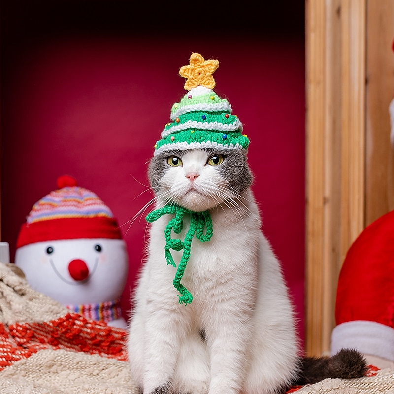 Pet Christmas Hat Pure Handmade Woolen Knitted Hat Headwear Dressing Cute Holiday Personalized Creativity