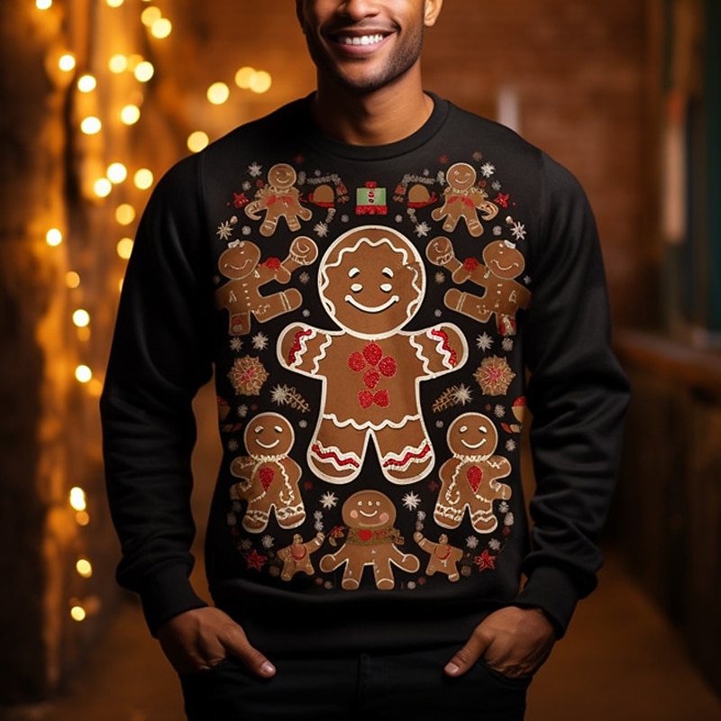 Men's Graphic Merry Christmas Gingerbread Man Sweatshirts Sweatshirt Golf Pullover Sweatshirt Long Sleeve Sweatshirt Crew Neck Fashion Daily Casual 3D Print Vacation Holiday Going out Print Spring3