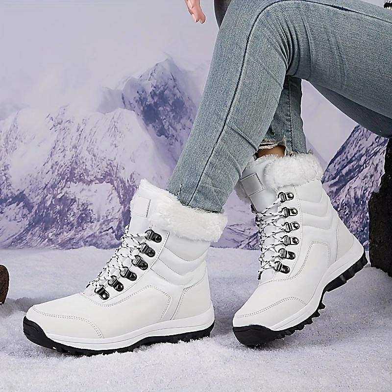 Women's White Winter Snow Boots with Faux Fur Lining and Lace-Up Design - Waterproof and Insulated Cold Weather Footwear3