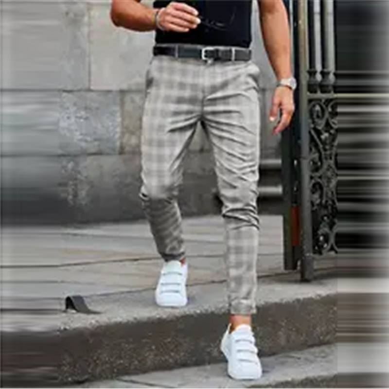Plaid Business Men's 3D Print Pants Trousers Outdoor Daily Wear Streetwear Polyester Black Blue Khaki S M L Medium Waist Elasticity Pants2