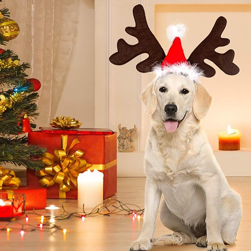 Dog Christmas Outfit Christmas Decorative Headwear Party Deer Horn Hair Band Cute Personalized Dress Up3