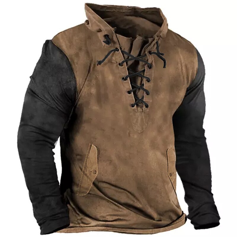 Men's Sweatshirt Pullover Tactical Black Red Blue Purple Brown Standing Collar Color Block Graphic Prints Lace up Sports & Outdoor Casual Daily 3D Print Polyester Streetwear Designer Basic Spring2