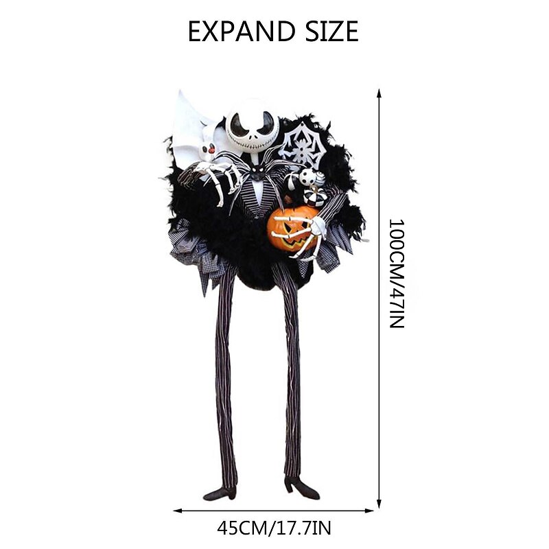 Halloween Horror Wreath Jack Wreath Pumpkin  Skellington Door Hanging Holiday Party Horror Skull Decoration Props Halloween Skeleton Decoration2