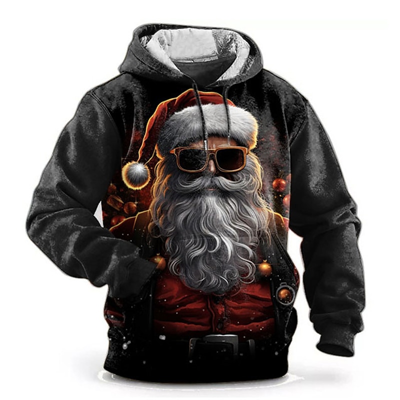Christmas Men's Santa Claus 3D Hoodies Graphic Fashion 3D Print Sports Outdoor Holiday Vacation Hoodies Black Red Long Sleeve Hooded Print Front Pocket Spring &  Fall Designer shirt2