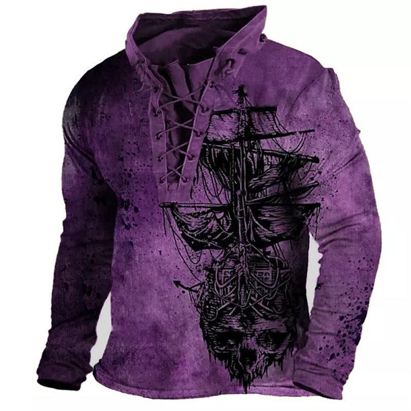 Men's Skull Nautical Graphic Prints Sweatshirt Pullover Long Sleeve Sweatshirt Standing Collar Streetwear Designer Basic 3D Print Sports & Outdoor Casual Daily Lace up Spring &  Fall2