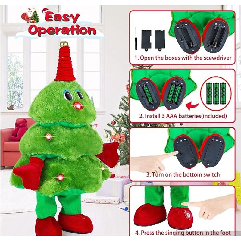 Christmas Electric Plush Toy, Rotating Singing Dolls, Fun Music Dancing Xmas Tree Ornaments, Stocking Stuffers for Kids, Ideal Home Decoration and Birthday Gifts4